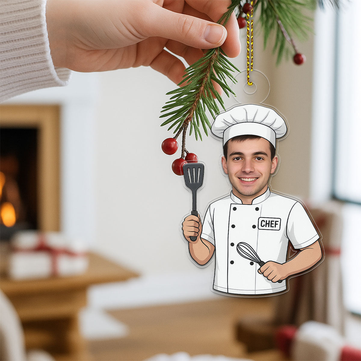 Custom Photo Chef Ornament, Personalized Christmas Ornament, Cooking Lover Gift, Holiday Kitchen Decoration, Unique Culinary Keepsake