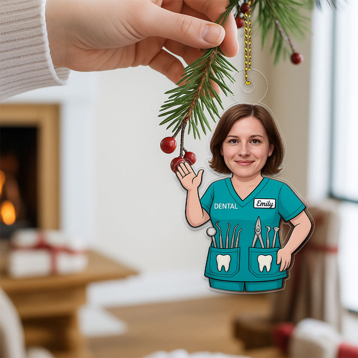 Custom Photo Dentist Ornament, Personalized Christmas Ornament, Dental Gift, Tooth Doctor Holiday Decoration, Unique Medical Keepsake