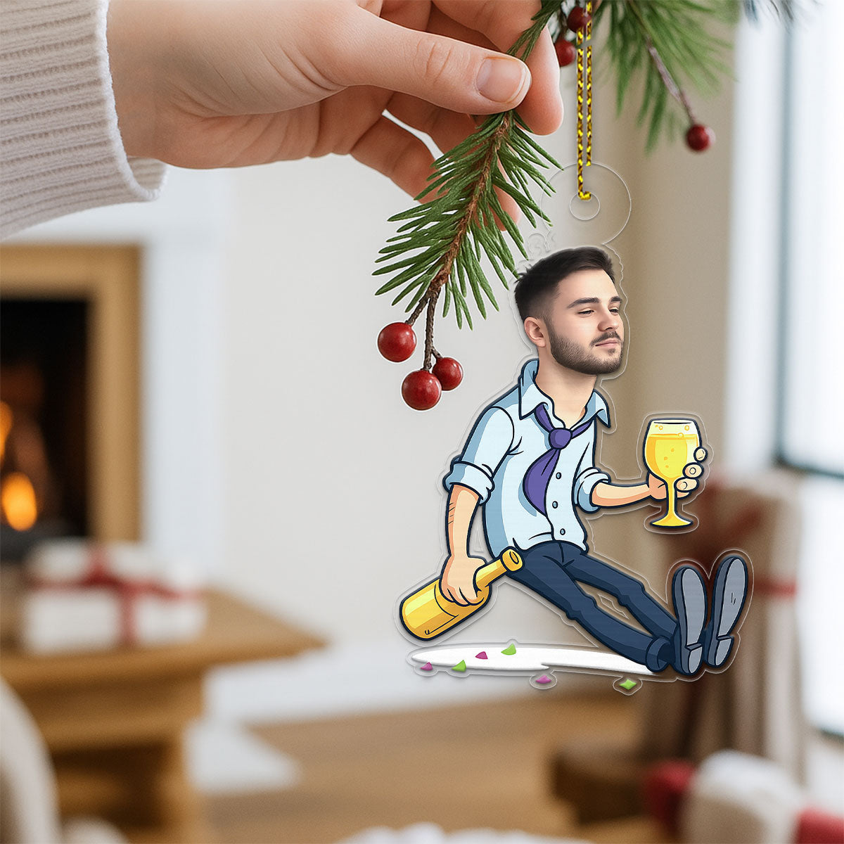 Custom Photo Drunk Ornament, Personalized Funny Christmas Ornament, Humor Gag Gift, Party Lover Holiday Decoration, Unique Xmas Keepsake