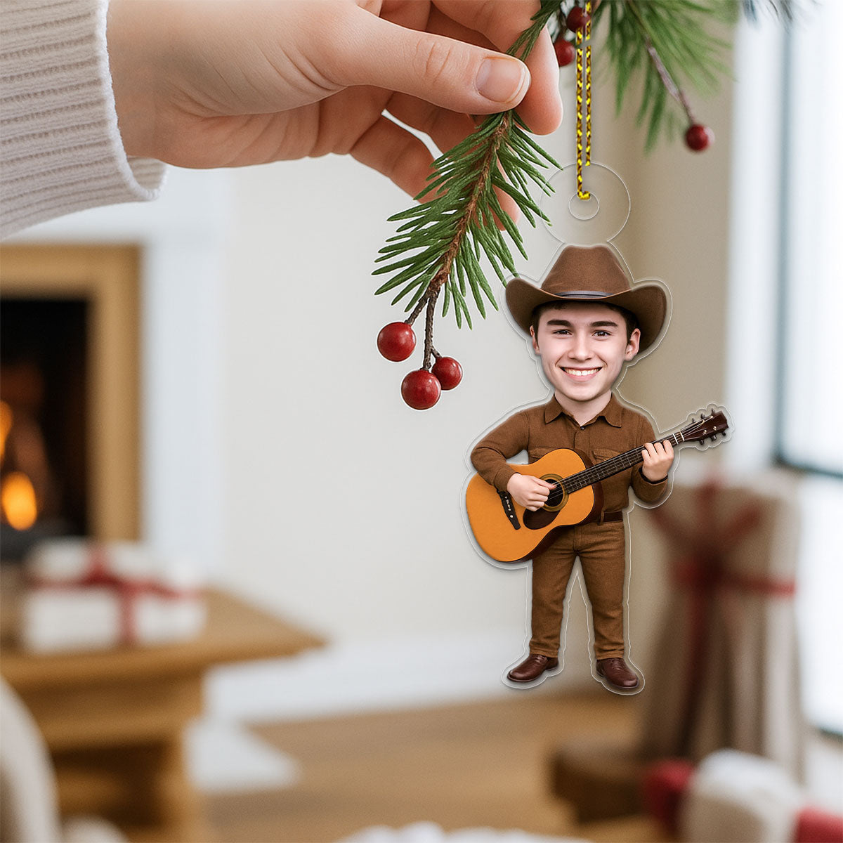 Custom Photo Guitar Player Countryside Ornament, Personalized Music Christmas Ornament, Guitar Lover Gift, Country Music Holiday Keepsake