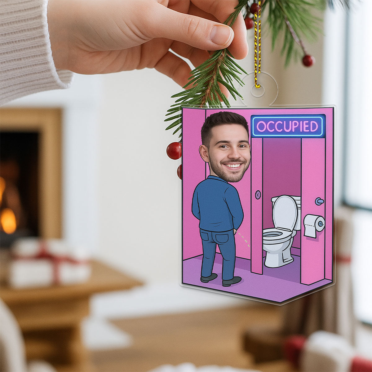 Personalized Toilet Ornament with Custom Photo, Funny Man in Toilet Christmas Decoration, Adult Humor Gag Gift, Quirky Holiday Keepsake