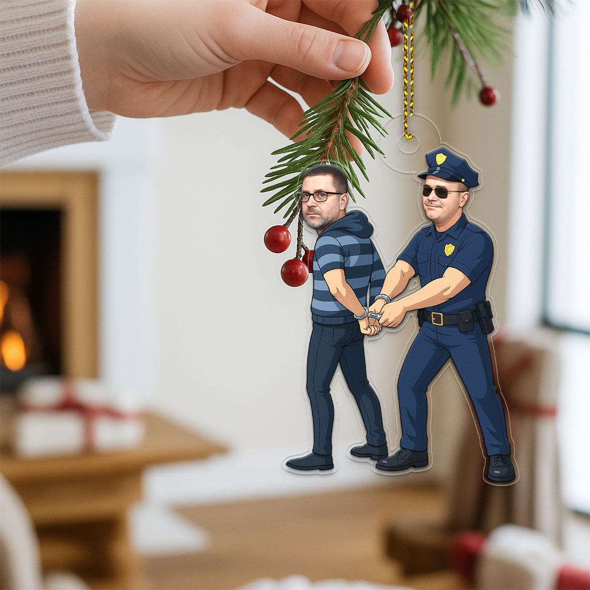 Custom Photo The Hero and The Villain Ornament, Personalized Law Enforcement Christmas Ornament, Police Officer Holiday Gift
