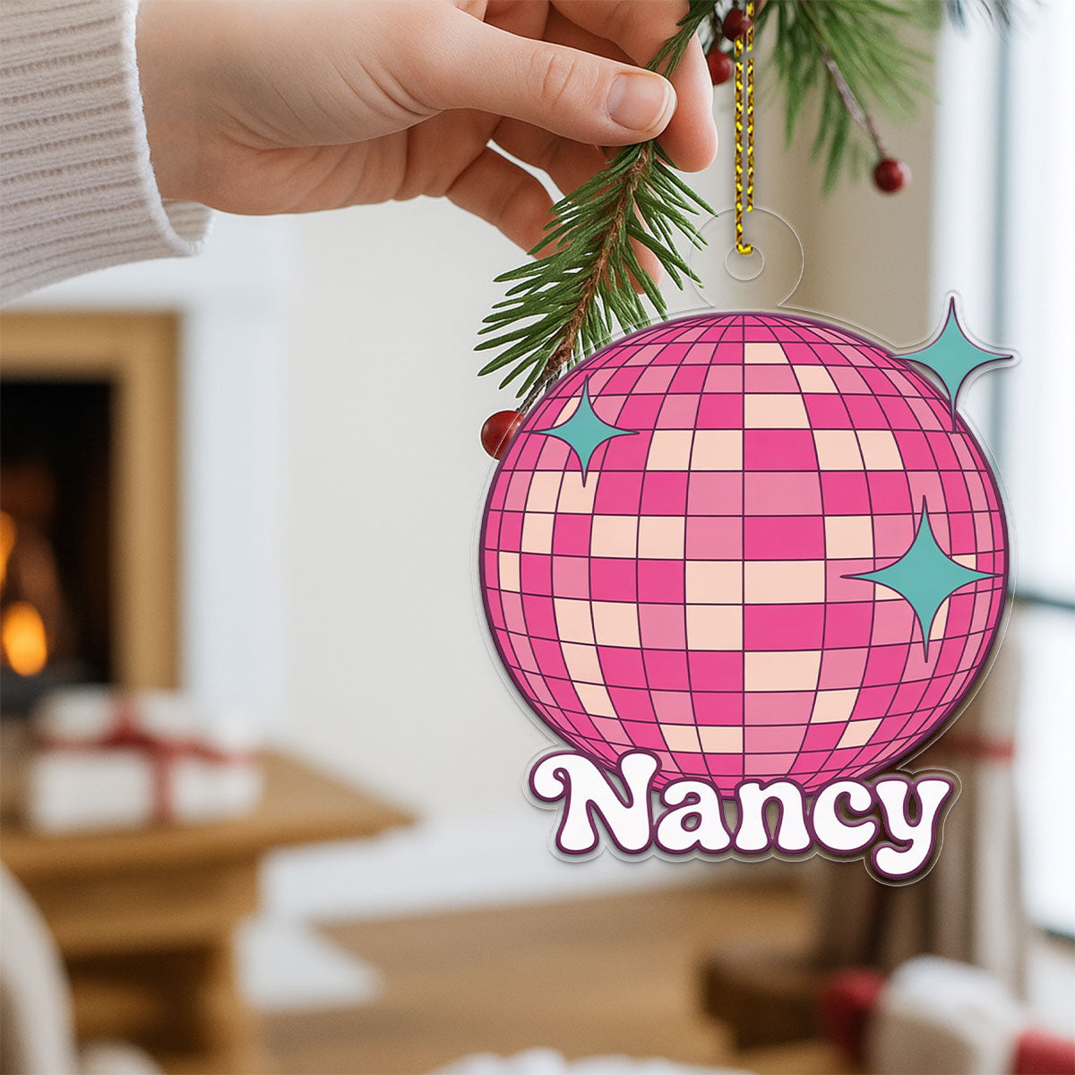 Personalized Pink Disco Ball Ornament, Custom Retro Christmas Ornament, Party Lover Gift, Funky Holiday Decoration, Unique Keepsake