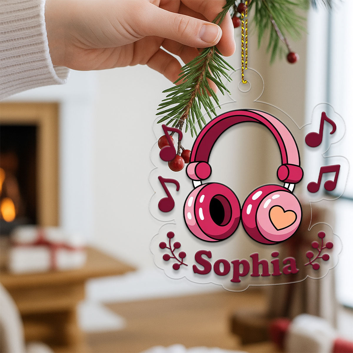 Personalized Pink Headphones Ornament, Custom Gift for Music Lovers, Unique Christmas Ornament, Custom Holiday Gift, Funny Music Decor