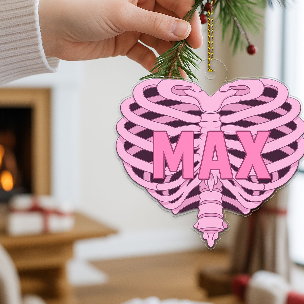 Personalized Pink Heart Ribcage Ornament, Custom Anatomy Christmas Ornament, Medical Student Keepsake, Unique Xmas Decoration