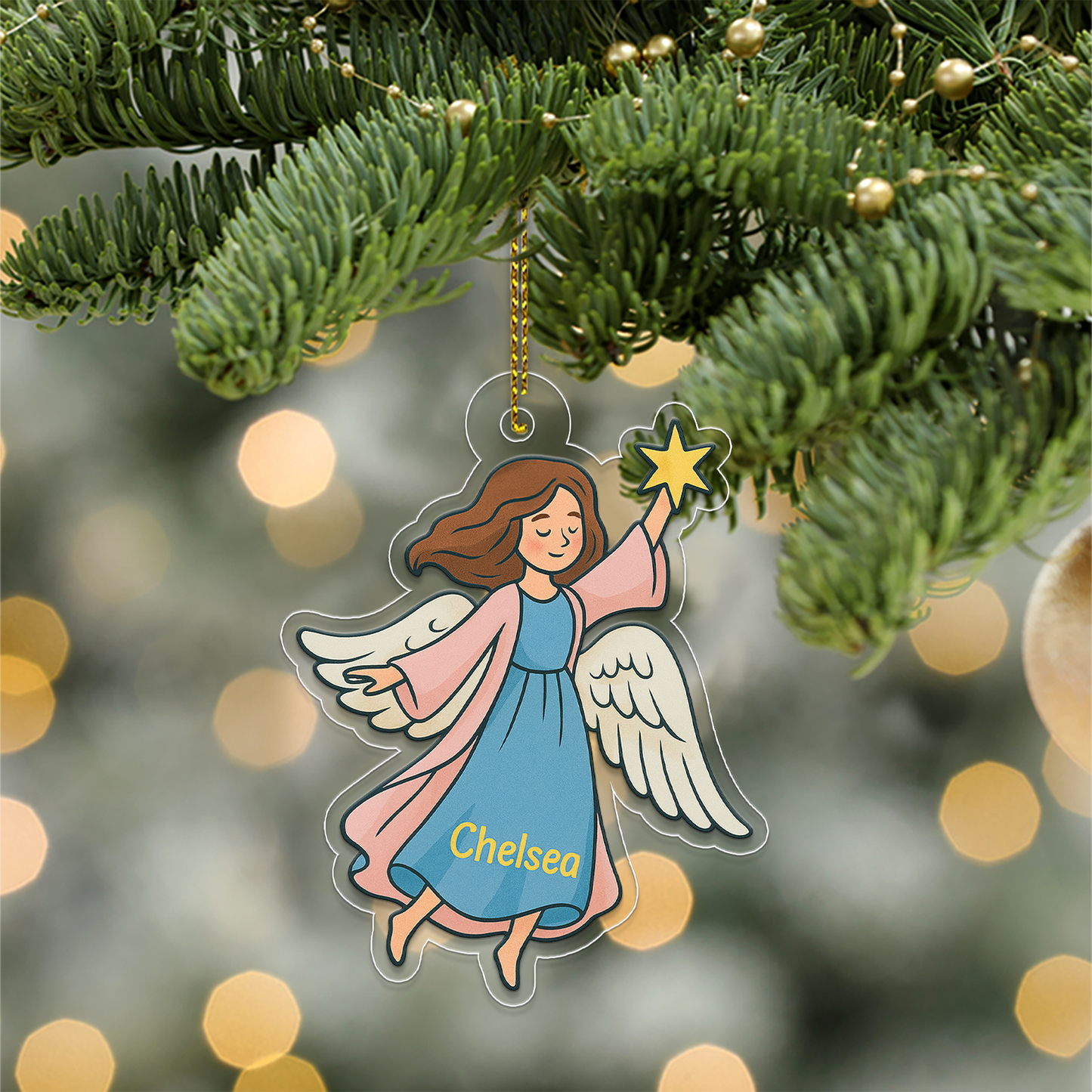 Personalized Angel With Star Ornament, Custom Name Christmas Ornament, Baptism Gift, Nativity Ornament, Christmas Home Decor, Xmas Gift