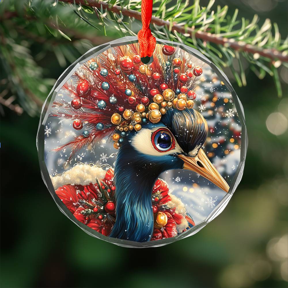 Beautiful Crane Christmas Night Design 2 Glass Ornament