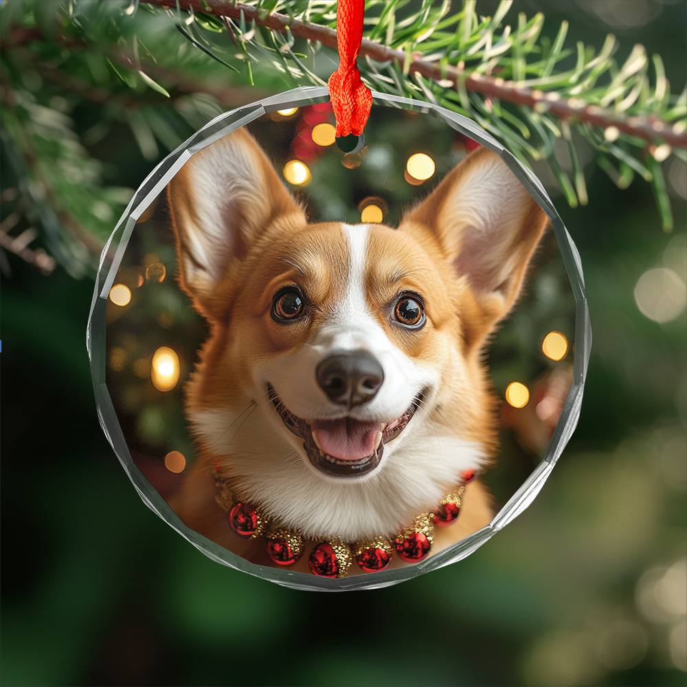 Beautiful Angus Corgi Dog Christmas Night Design 2 Glass Ornament