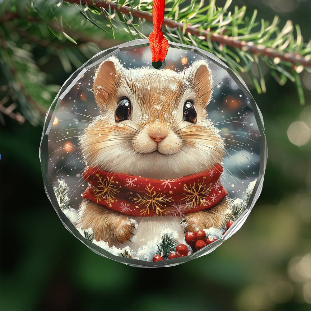 Beautiful Gerbil Christmas Night Design 1 Glass Ornament