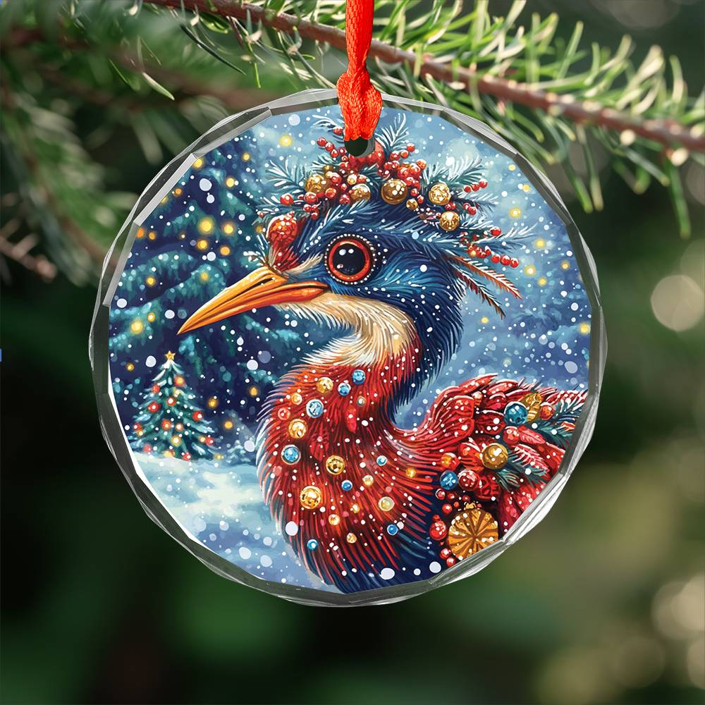 Beautiful Heron Christmas Night Design 2 Glass Ornament