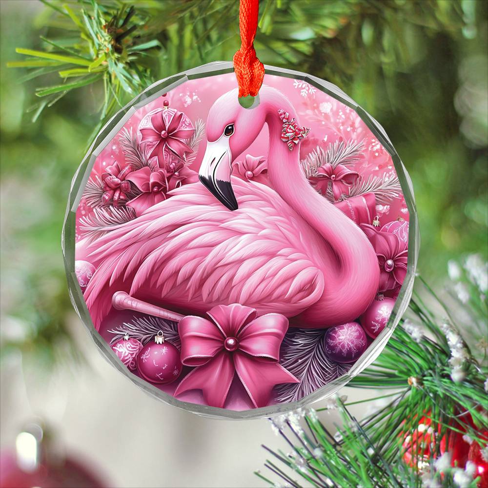 Flamingo Pink Christmas Design 4 Glass Ornament