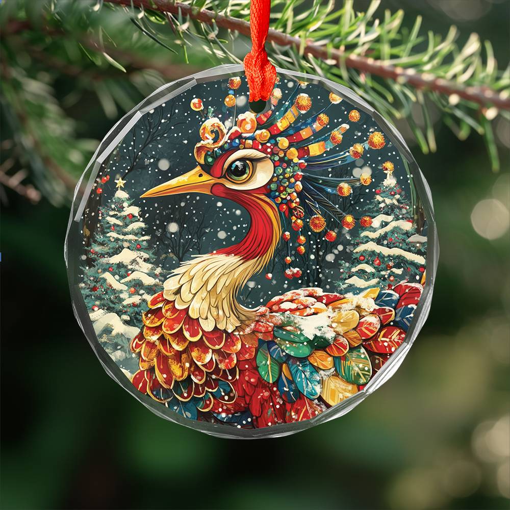 Beautiful Crane Christmas Night Design 4 Glass Ornament