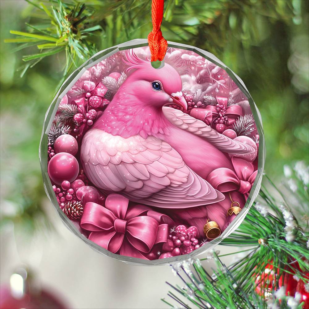 Pigeon Pink Christmas Design 3 Glass Ornament