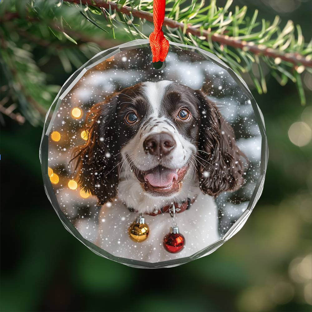 Beautiful English Springer Spaniel Dog Christmas Night Design 4 Glass Ornament