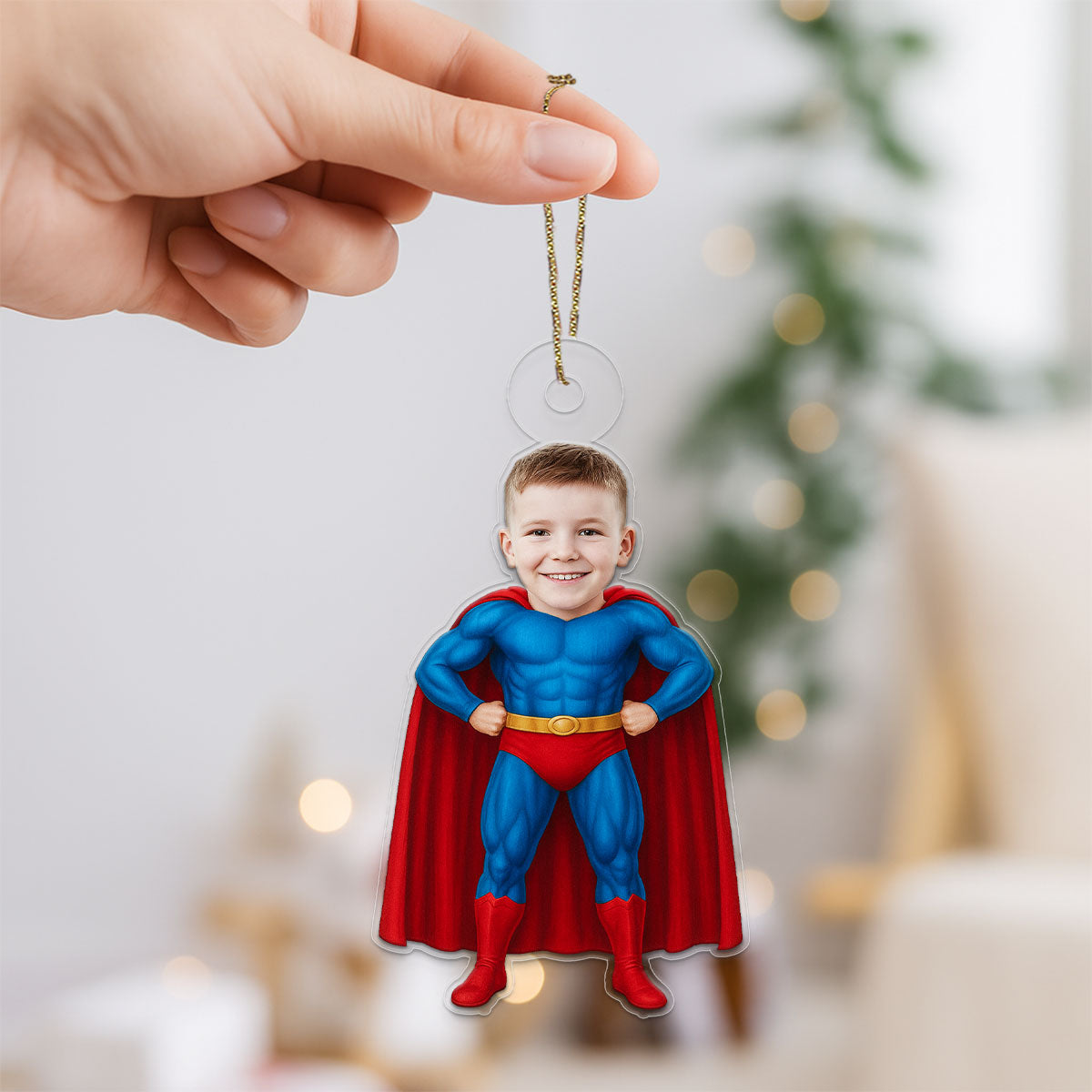 Custom Photo Baby Boy Superman Ornament, Personalized Superhero Christmas Ornament, Baby’s First Christmas Gift