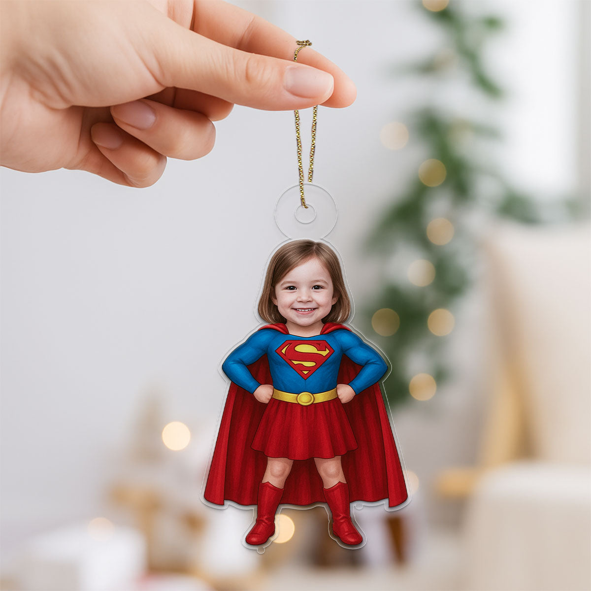 Custom Photo Baby Girl Superman Ornament, Personalized Superhero Christmas Ornament, Baby’s First Christmas Gift