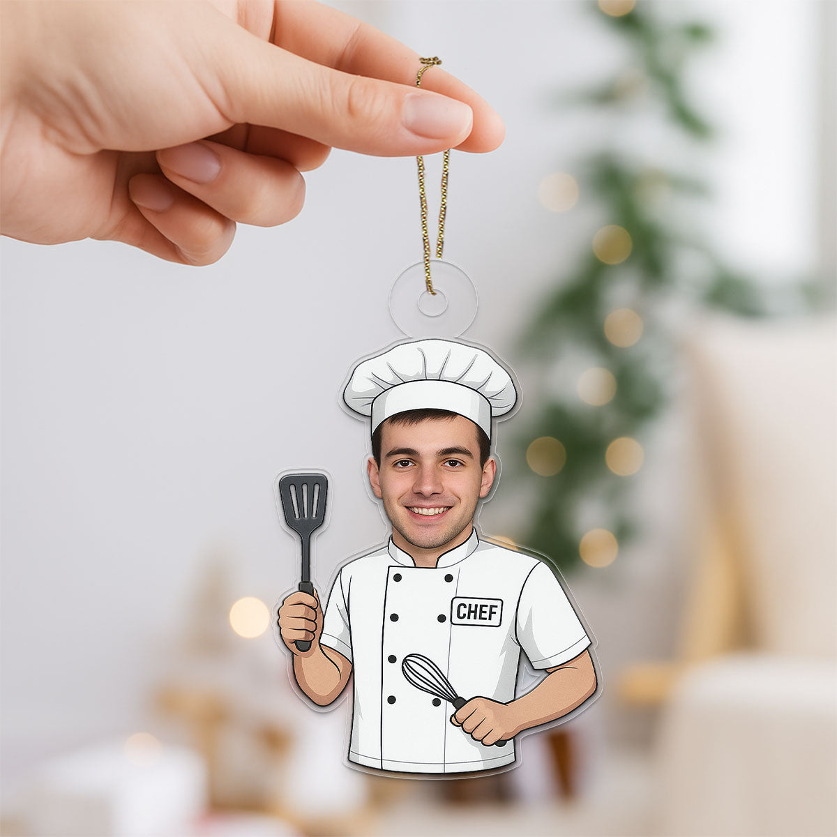 Custom Photo Chef Ornament, Personalized Christmas Ornament, Cooking Lover Gift, Holiday Kitchen Decoration, Unique Culinary Keepsake