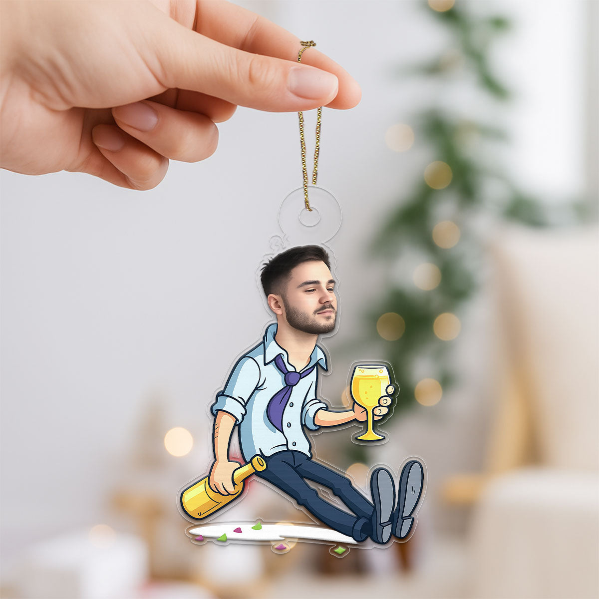 Custom Photo Drunk Ornament, Personalized Funny Christmas Ornament, Humor Gag Gift, Party Lover Holiday Decoration, Unique Xmas Keepsake