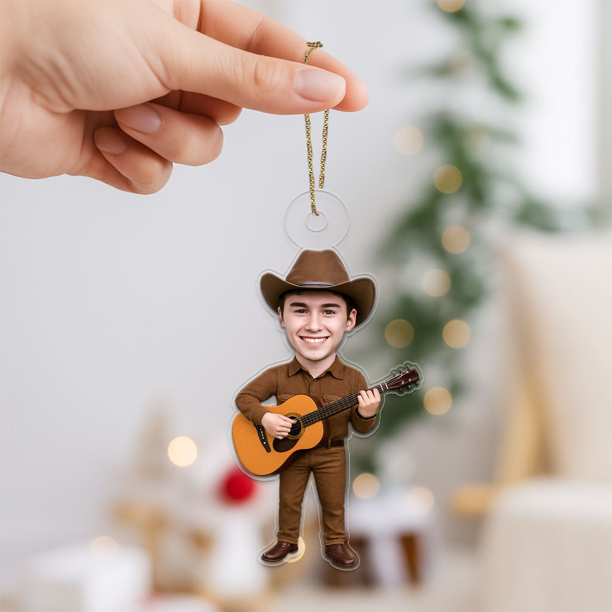 Custom Photo Guitar Player Countryside Ornament, Personalized Music Christmas Ornament, Guitar Lover Gift, Country Music Holiday Keepsake