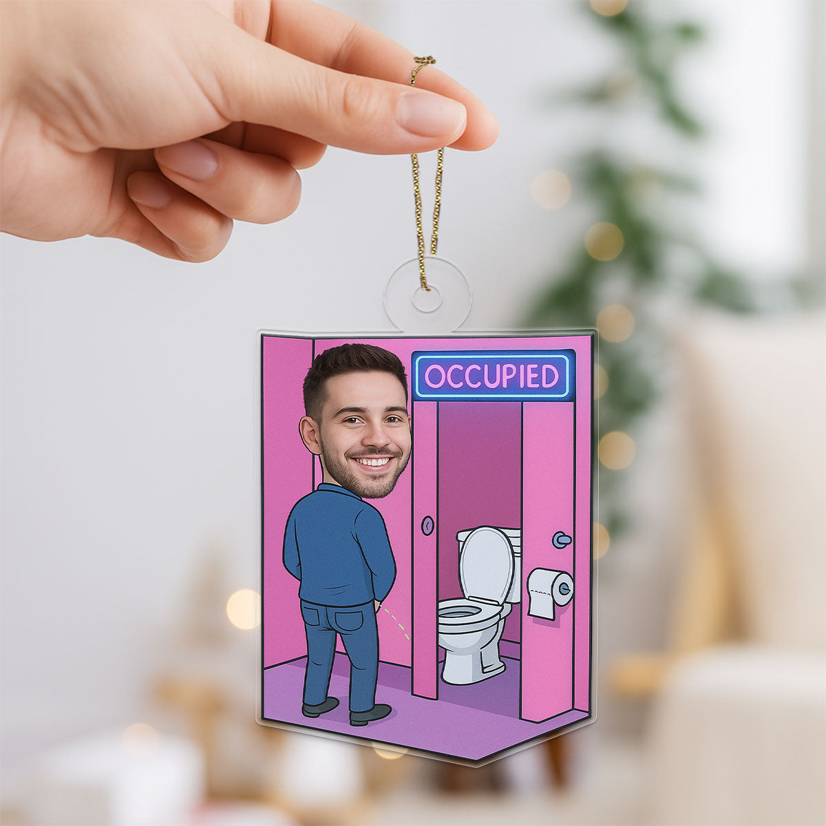 Personalized Toilet Ornament with Custom Photo, Funny Man in Toilet Christmas Decoration, Adult Humor Gag Gift, Quirky Holiday Keepsake