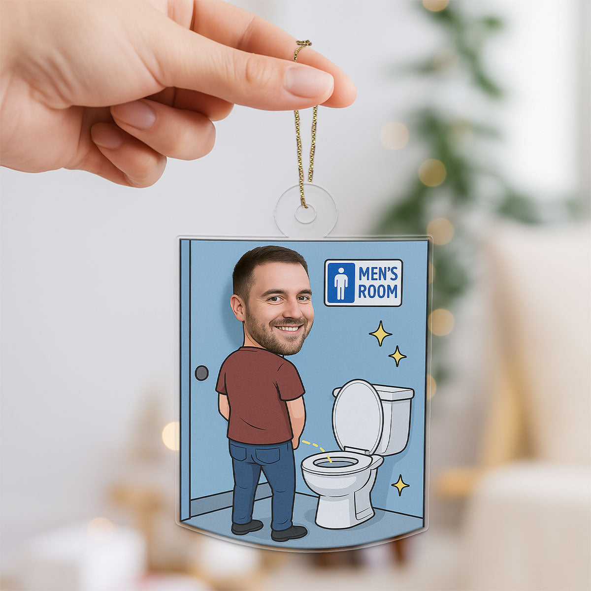 Custom Photo Men's Restroom Ornament, Personalized Funny Christmas Ornament, Bathroom Humor Gag Gift, Toilet Ornament