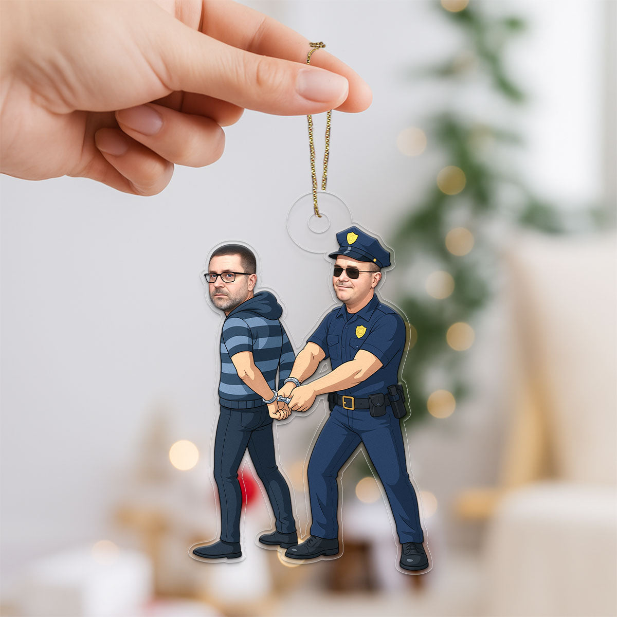 Custom Photo The Hero and The Villain Ornament, Personalized Law Enforcement Christmas Ornament, Police Officer Holiday Gift