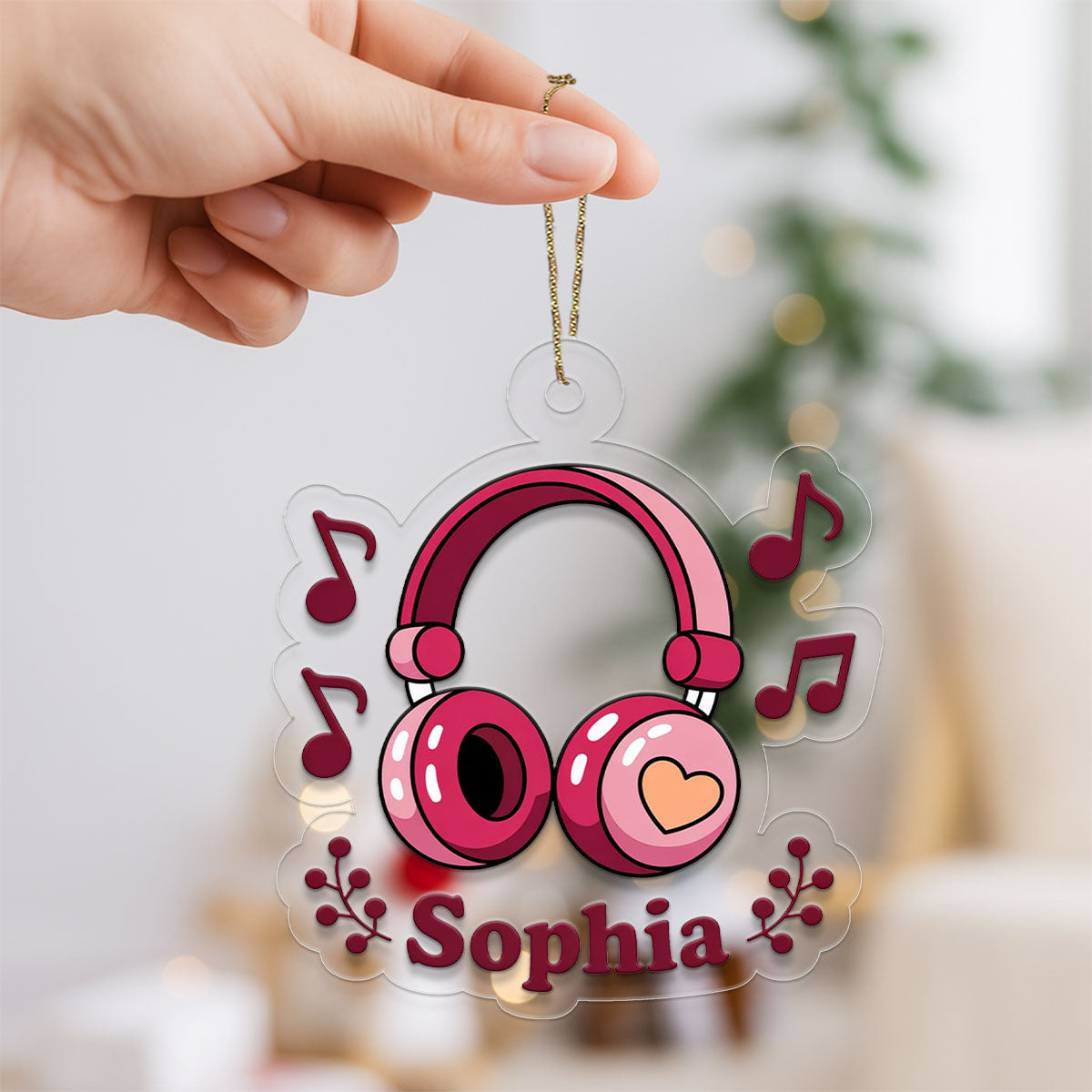 Personalized Pink Headphones Ornament, Custom Gift for Music Lovers, Unique Christmas Ornament, Custom Holiday Gift, Funny Music Decor