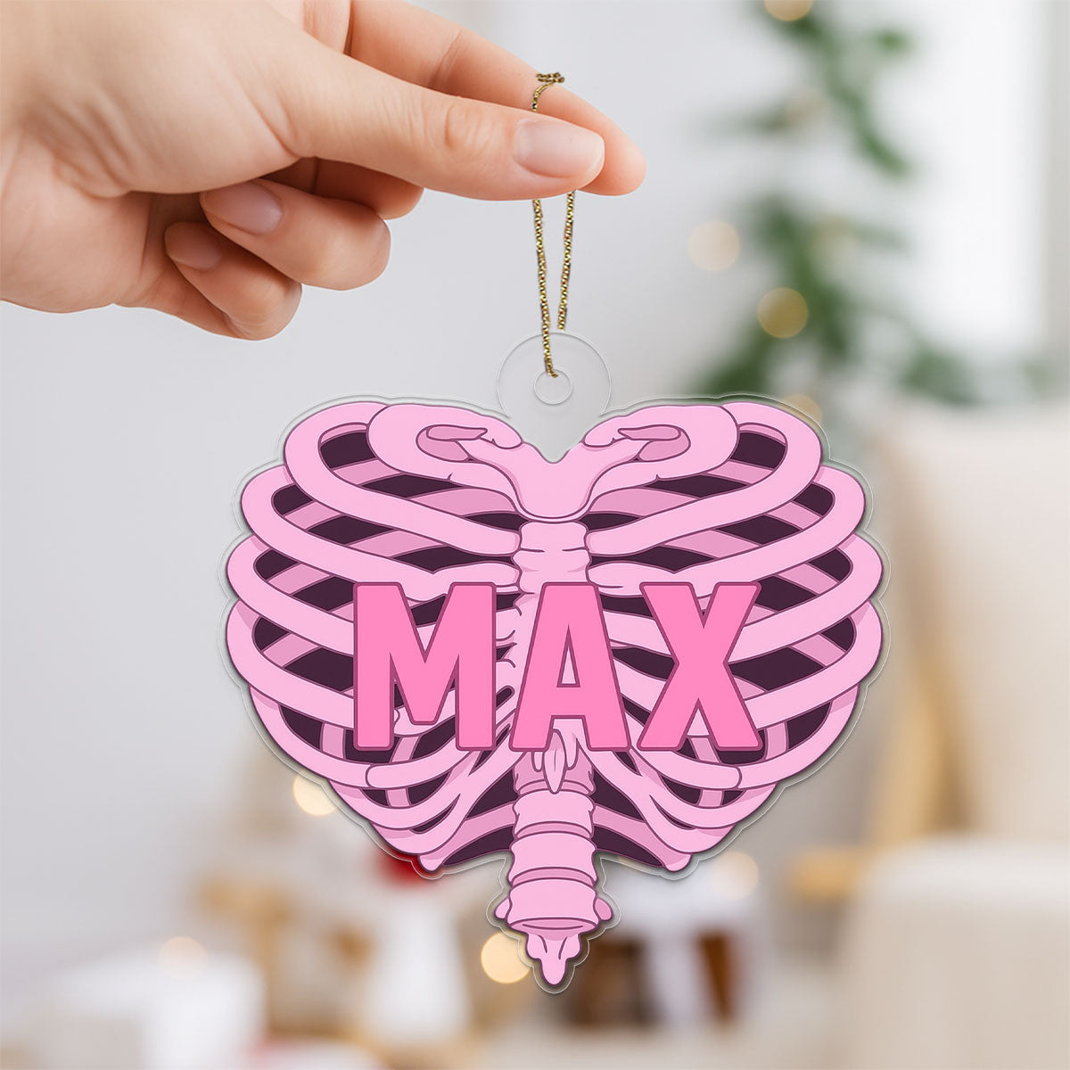 Personalized Pink Heart Ribcage Ornament, Custom Anatomy Christmas Ornament, Medical Student Keepsake, Unique Xmas Decoration