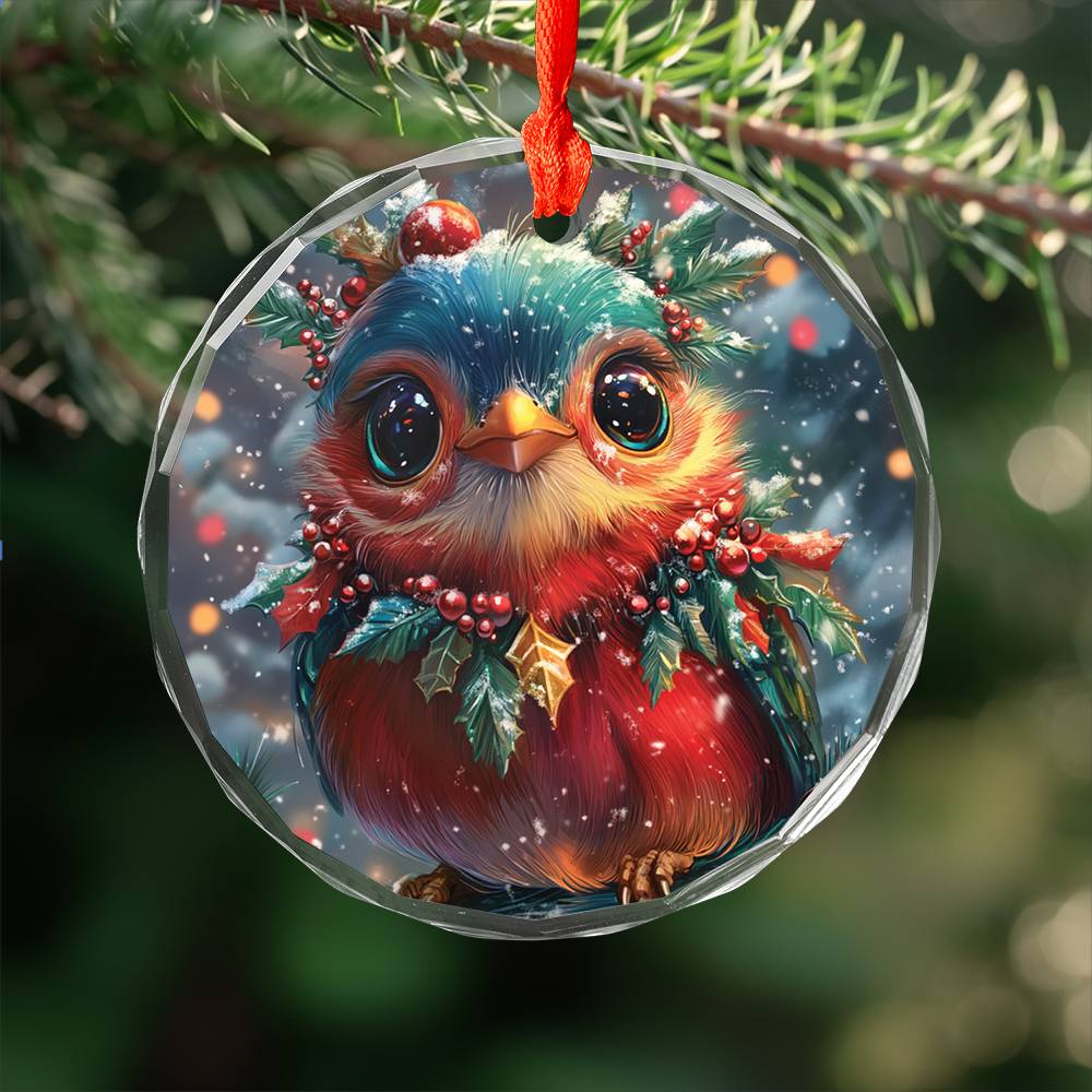 Beautiful Songbird Christmas Night Design 2 Glass Ornament