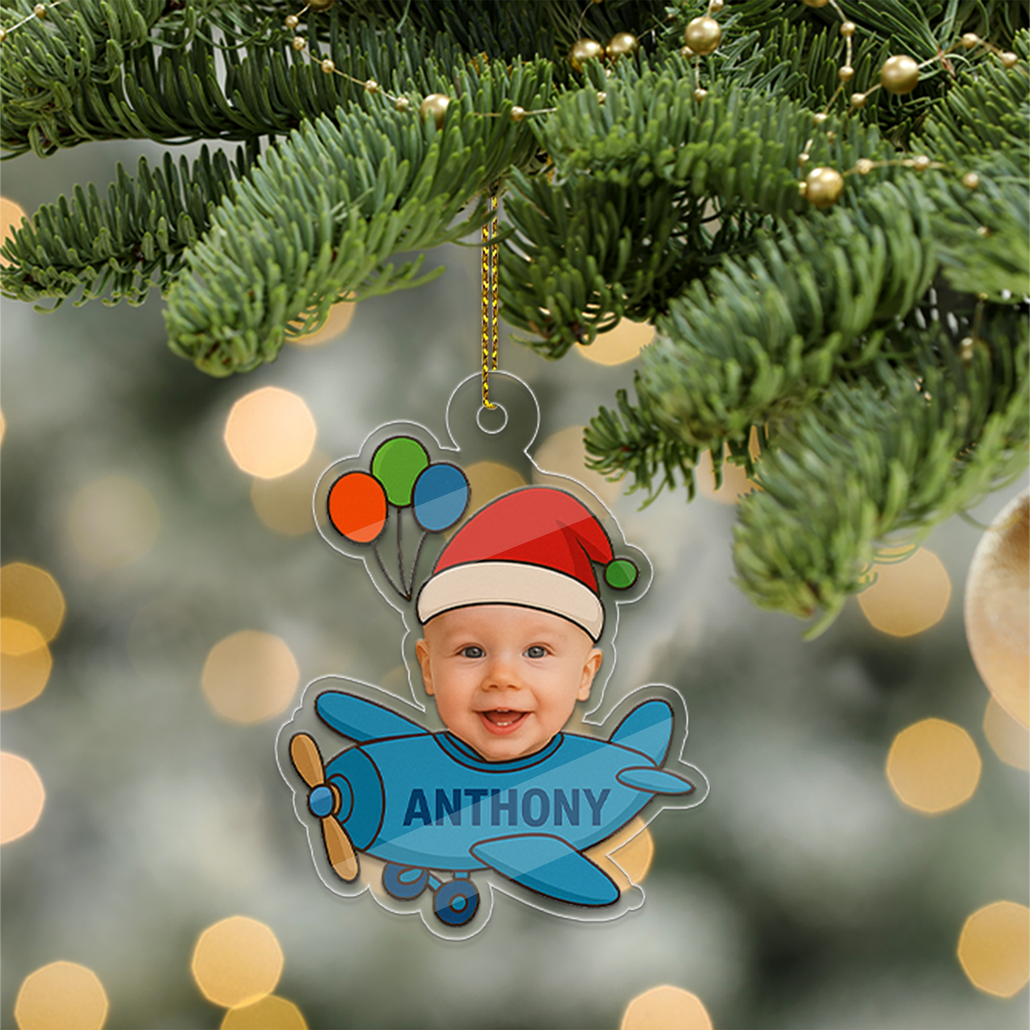 Custom Photo Kids Airplane Ornament, Personalized Portrait Pilot Ornament, Photo Car Ornament, Custom Baby Gift, Funny Ornament