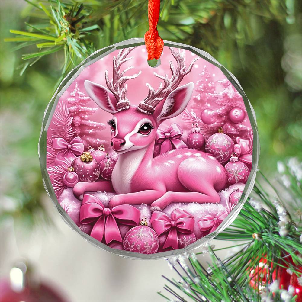 Antelope Pink Christmas Design 1 Glass Ornament