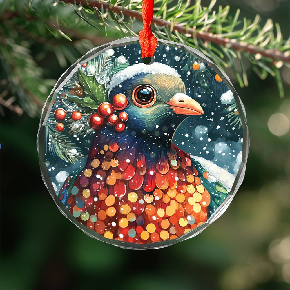 Beautiful Pigeon Christmas Night Design 1 Glass Ornament