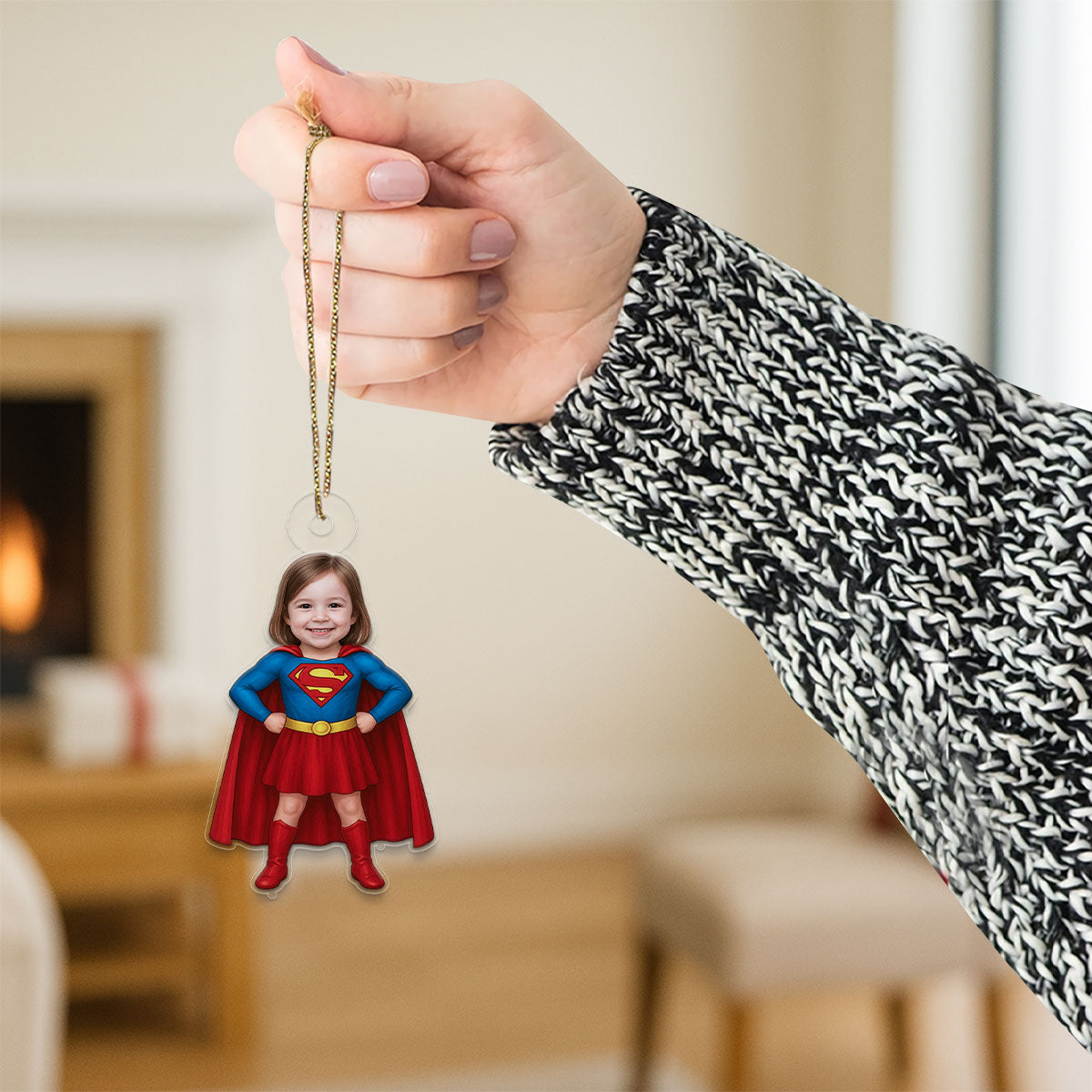 Custom Photo Baby Girl Superman Ornament, Personalized Superhero Christmas Ornament, Baby’s First Christmas Gift