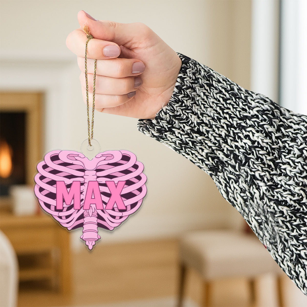 Personalized Pink Heart Ribcage Ornament, Custom Anatomy Christmas Ornament, Medical Student Keepsake, Unique Xmas Decoration