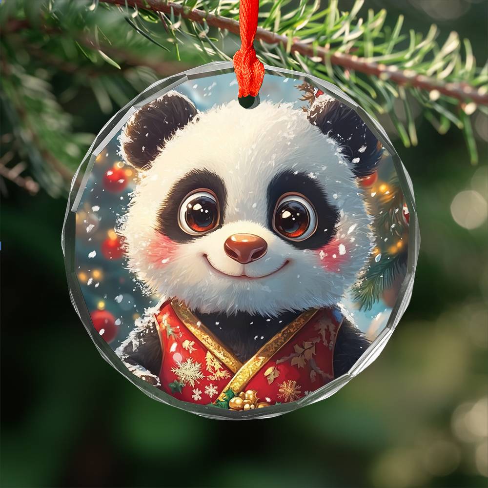 Beautiful Angus Panda Christmas Night Design 4 Glass Ornament