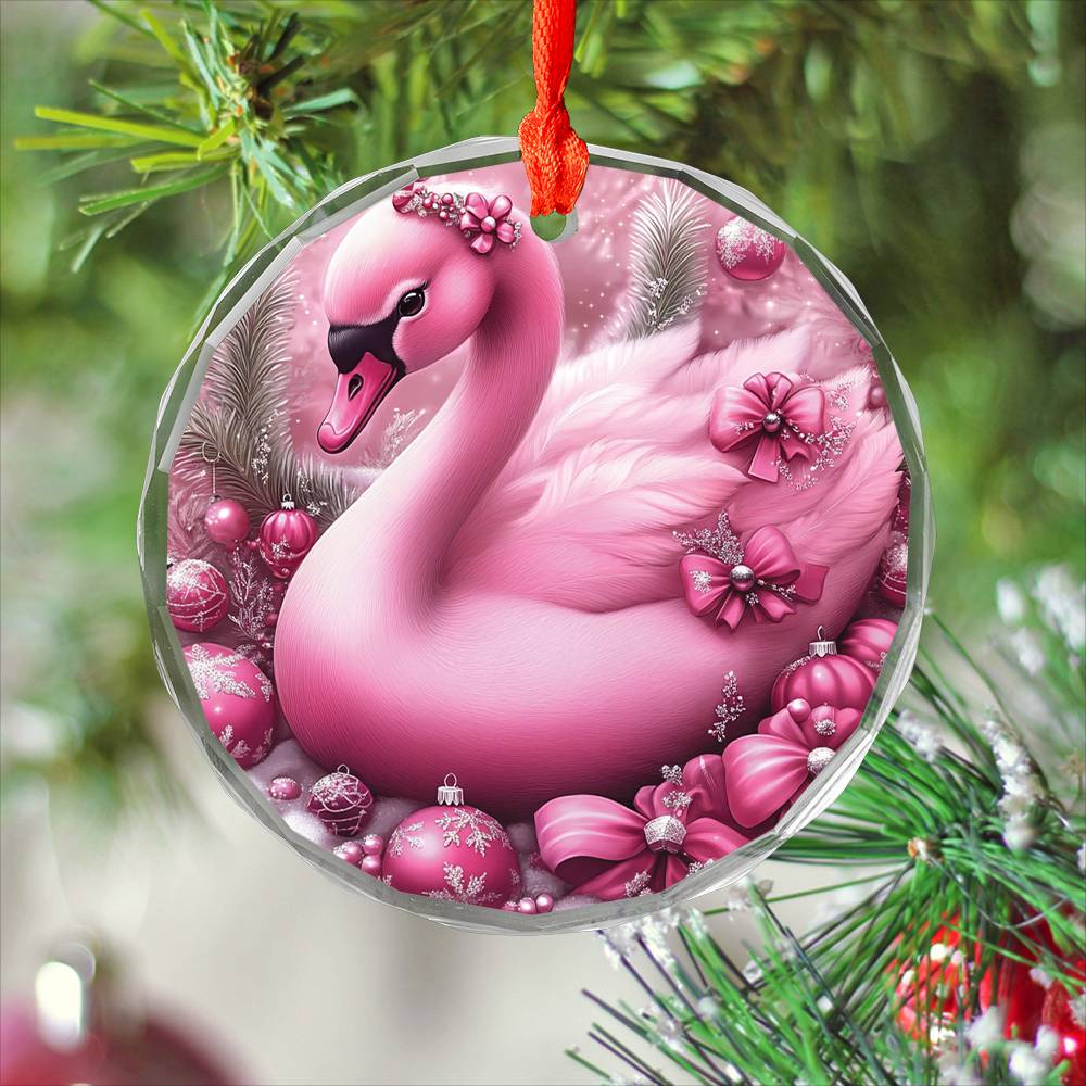 Swan Pink Christmas Design 2 Glass Ornament