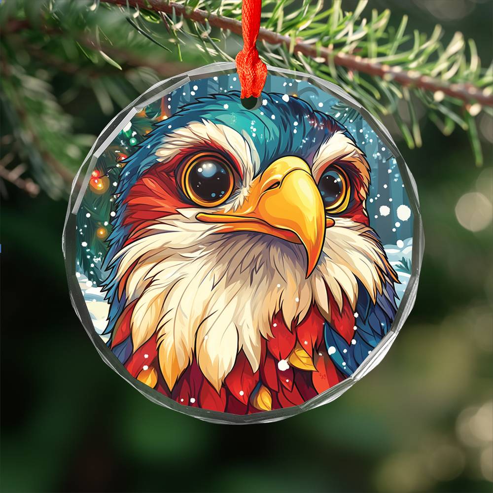 Beautiful Eagle Christmas Night Design 1 Glass Ornament