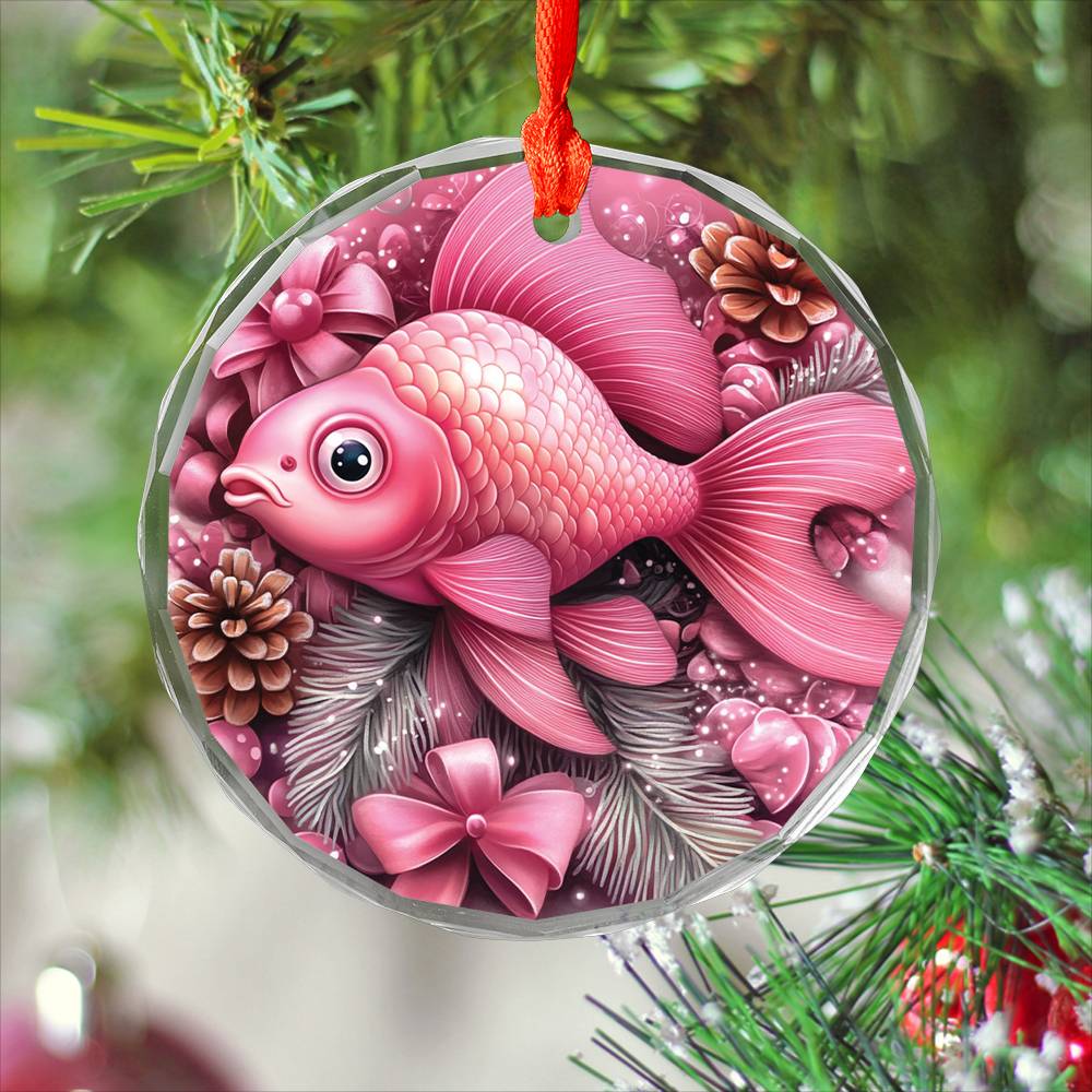 Goldfish Pink Christmas Design 4 Glass Ornament