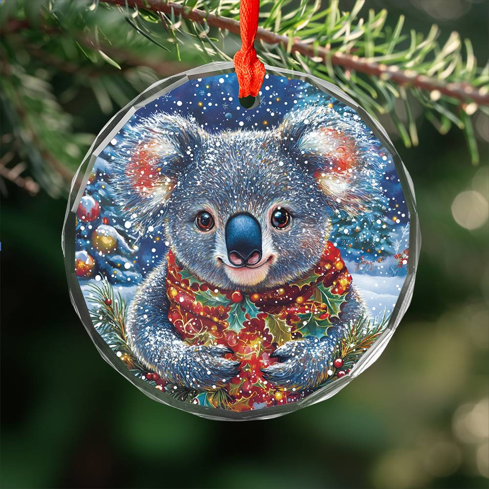 Beautiful Angus Koala Christmas Night Design 2 Glass Ornament