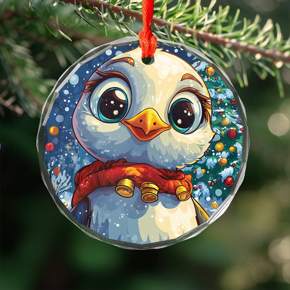 Beautiful Seagull Christmas Night Design 1 Glass Ornament
