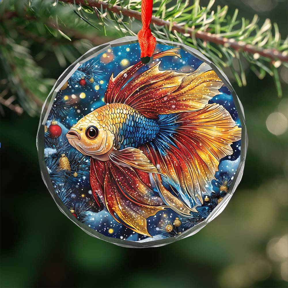 Beautiful Angus Betta Fish Christmas Night Design 2 Glass Ornament