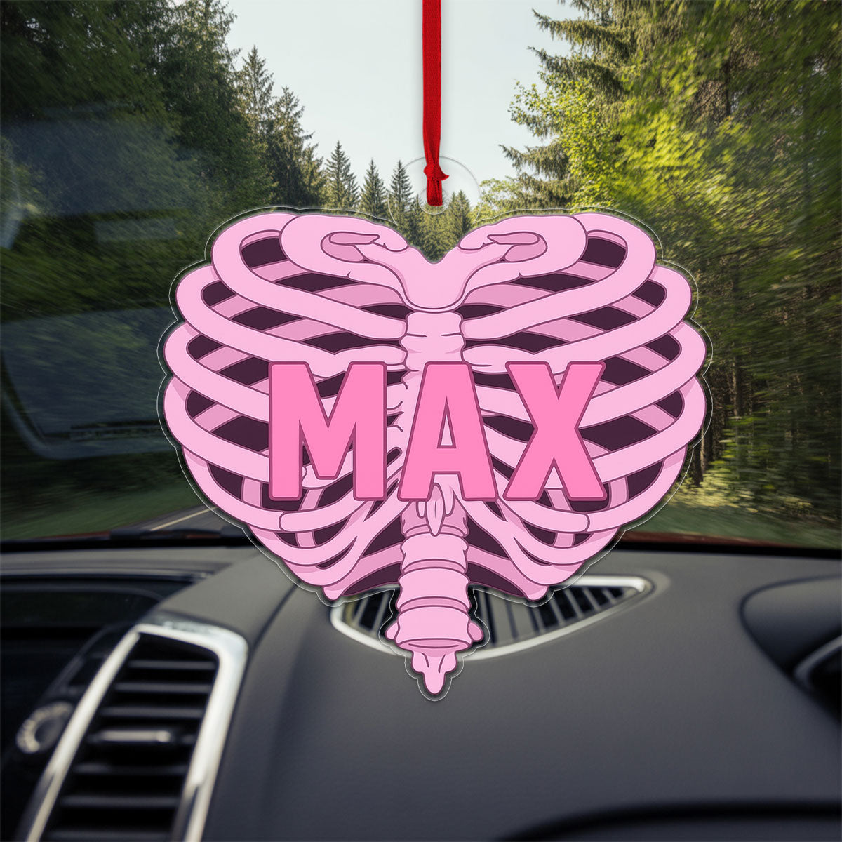 Personalized Pink Heart Ribcage Ornament, Custom Anatomy Christmas Ornament, Medical Student Keepsake, Unique Xmas Decoration
