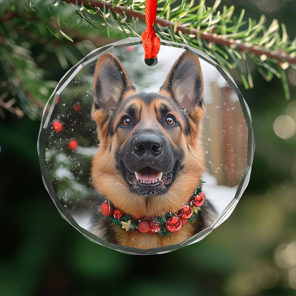 Beautiful German Shepherd Dog Christmas Night Design 1 Glass Ornament