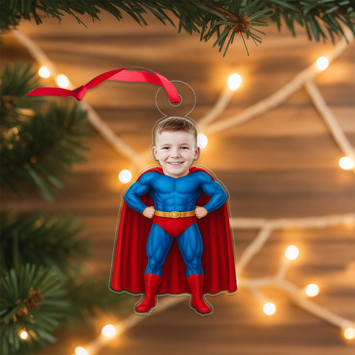 Custom Photo Baby Boy Superman Ornament, Personalized Superhero Christmas Ornament, Baby’s First Christmas Gift