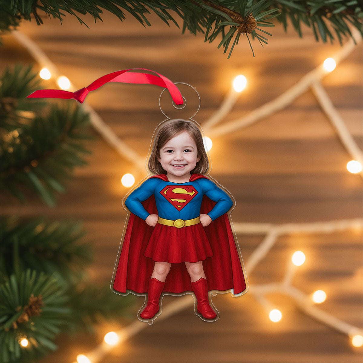 Custom Photo Baby Girl Superman Ornament, Personalized Superhero Christmas Ornament, Baby’s First Christmas Gift