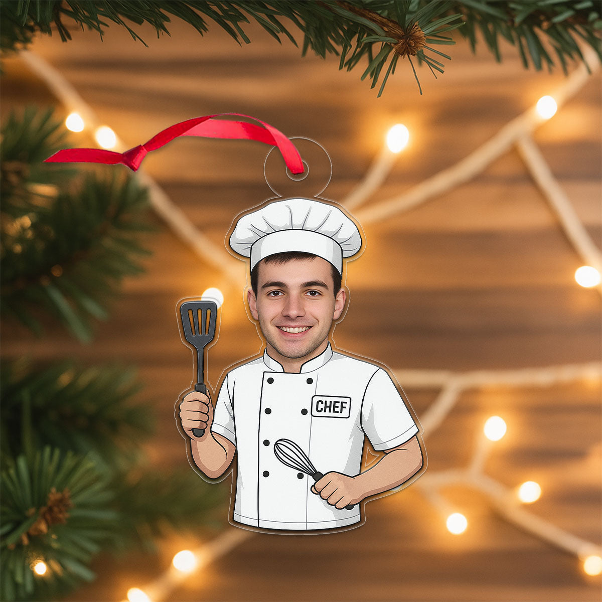 Custom Photo Chef Ornament, Personalized Christmas Ornament, Cooking Lover Gift, Holiday Kitchen Decoration, Unique Culinary Keepsake