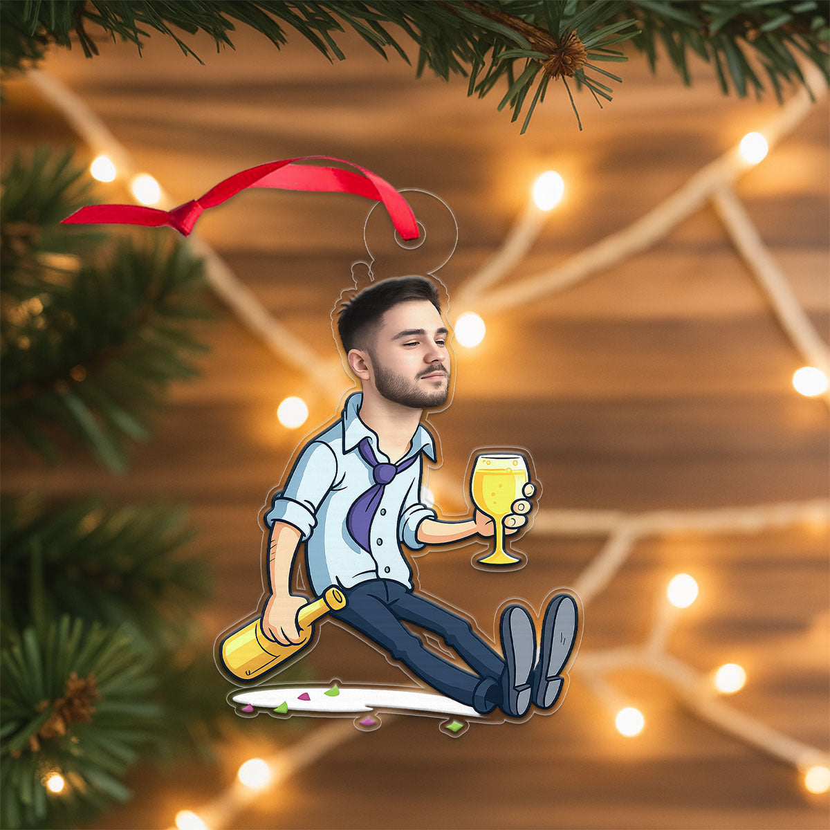 Custom Photo Drunk Ornament, Personalized Funny Christmas Ornament, Humor Gag Gift, Party Lover Holiday Decoration, Unique Xmas Keepsake