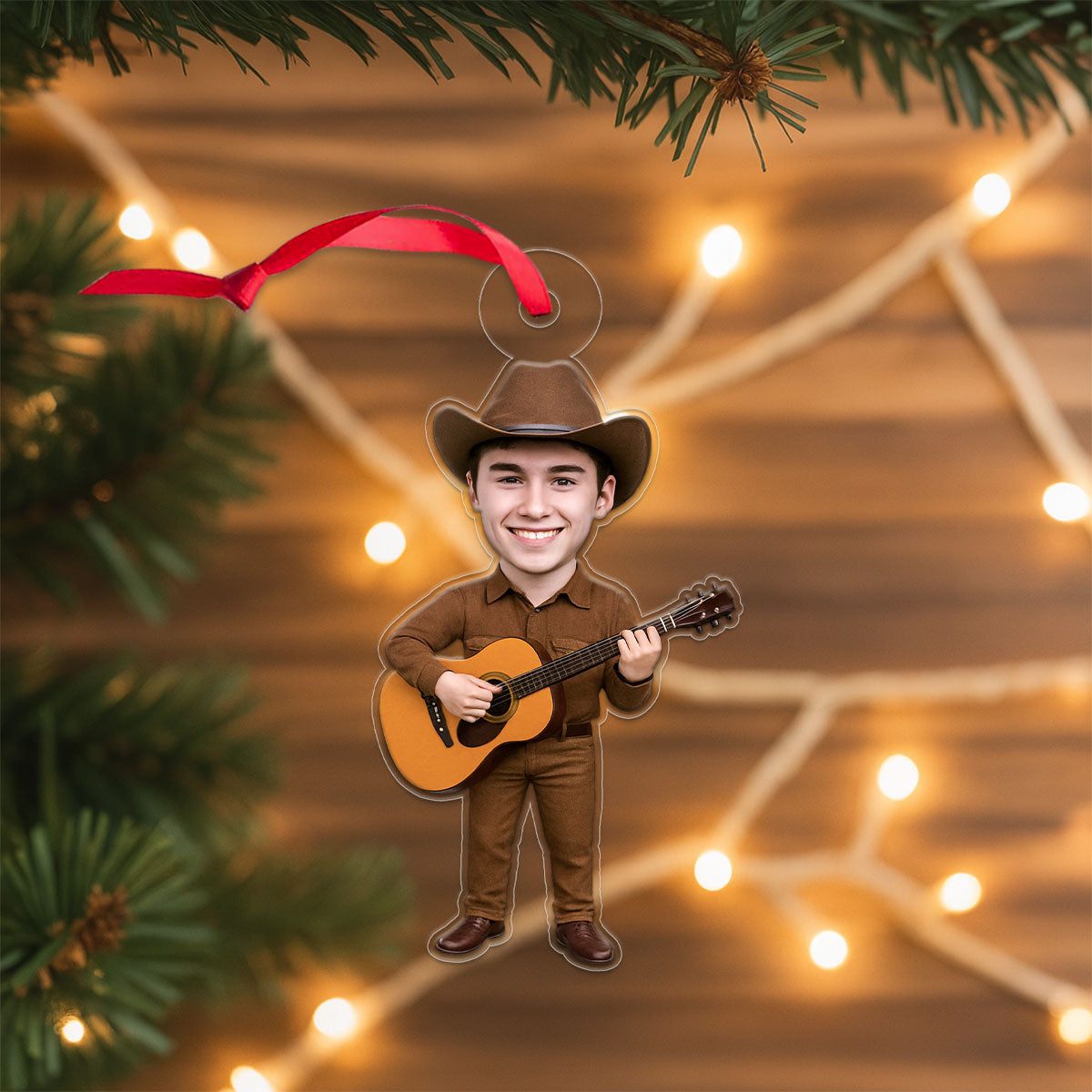 Custom Photo Guitar Player Countryside Ornament, Personalized Music Christmas Ornament, Guitar Lover Gift, Country Music Holiday Keepsake