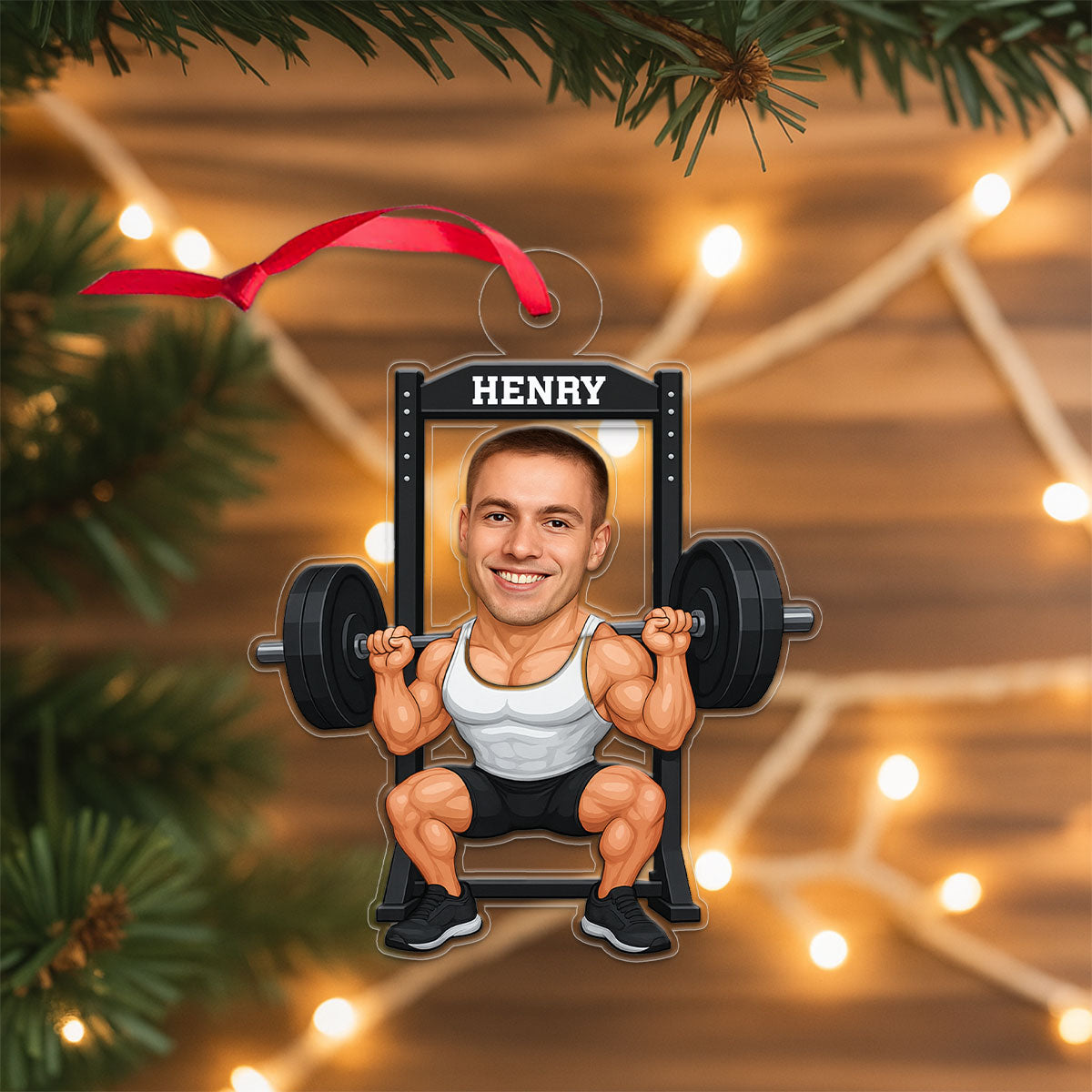 Custom Photo Gymer Ornament, Personalized Workout Christmas Ornament, Fitness Lover Gift, Holiday Gym Decoration