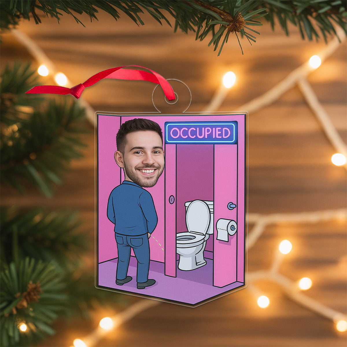 Personalized Toilet Ornament with Custom Photo, Funny Man in Toilet Christmas Decoration, Adult Humor Gag Gift, Quirky Holiday Keepsake